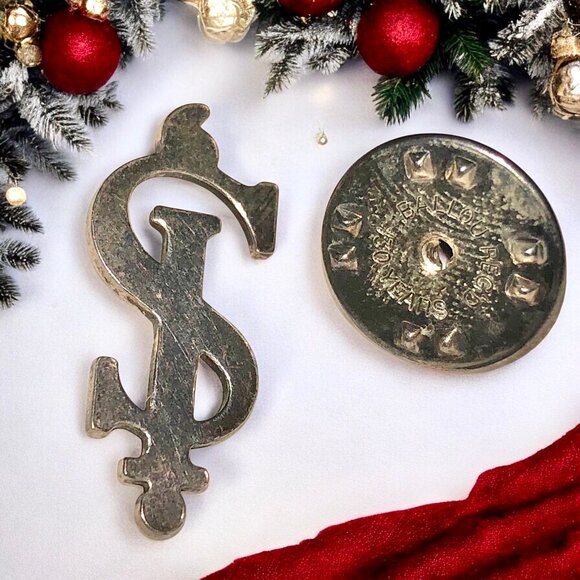 Vintage Sterling Silver Dollar Sign Push Pin Brooch Tie Tack Money Signed Tiny - Picture 3 of 12